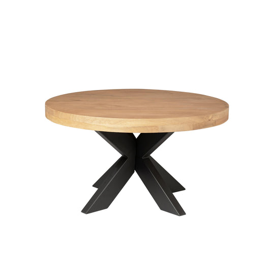 Runder Couchtisch Dakota von lefurn.de aus dunklem Holz mit stabilem Design und großzügiger Oberfläche.