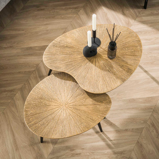 Couchtisch Set Ray Niere von lefurn.de, modernes Design, aus Holz und Metall, ideal für Wohnzimmer, klare Linien und stilvolle Optik