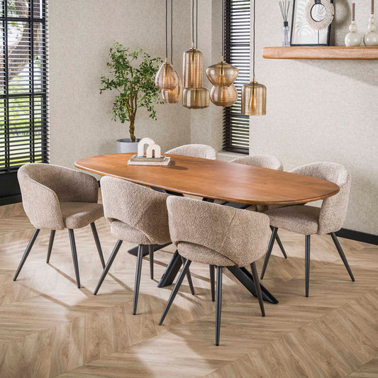 Großer Esstisch Cliff von lefurn.de mit 215 cm Länge, aus Holz gefertigt, moderne Esszimmereinrichtung, natürliche Holzmaserung sichtbar