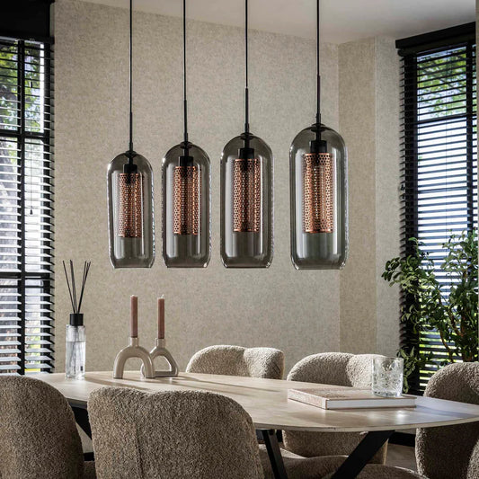 Hängelampe Smoke Glass 4L von lefurn.de, moderne Pendelleuchte mit rauchgrauem Glas, stilvolle Beleuchtung für Wohnräume