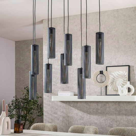 Hängelampe Tube Mesh 9L von lefurn.de, moderne Deckenleuchte mit Mesh-Design, sichtbar an der weißen Hängelampe.