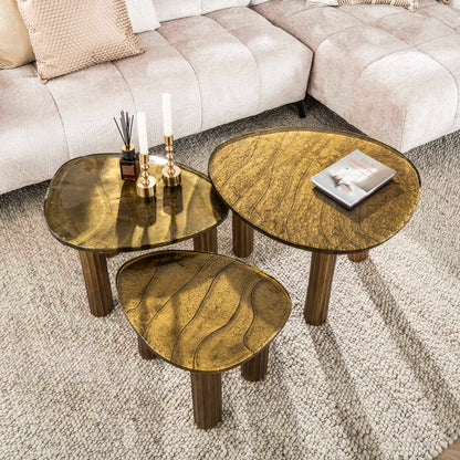 Moderner Couchtisch Eclipse 1 S aus Holz mit hellbrauner Oberfläche, stilvoll im Wohnzimmer platziert