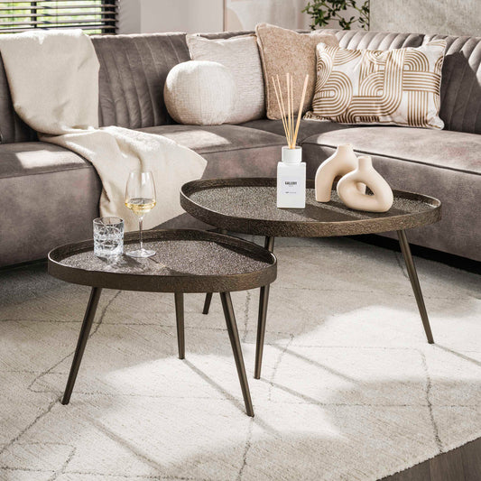 Dreiteiliges Couchtisch-Set Contour Triangle von lefurn.de mit modernem Design und geometrischer Form in Holzoptik.