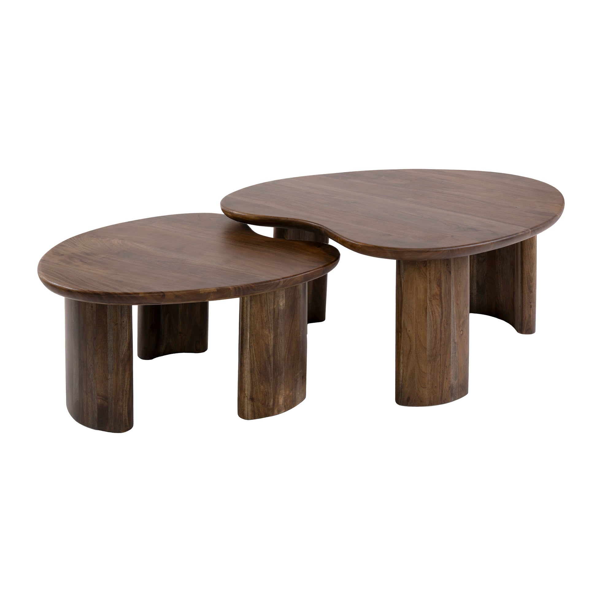 Modernes Couchtisch-Set Mova von lefurn.de mit zwei eleganten Tischen in Holzoptik, auf modernem Wohnzimmerboden.