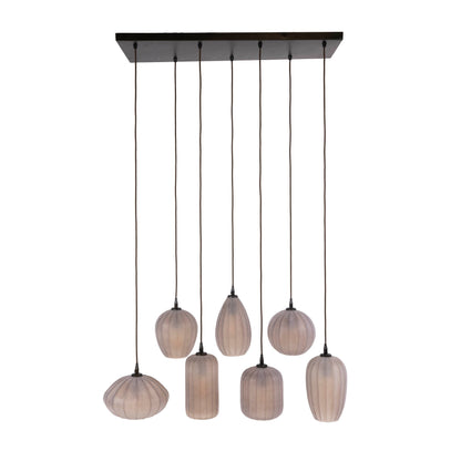 Moderne Hängelampe Altura 4+3F von lefurn.de mit sechs leuchtenden Fassungen und eleganten Design, perfekt für Wohnzimmer oder Essbereich.