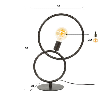 Moderne Tischlampe Loop von lefurn.de mit weißem Lampenschirm und Holzfuß auf einem Schreibtisch.