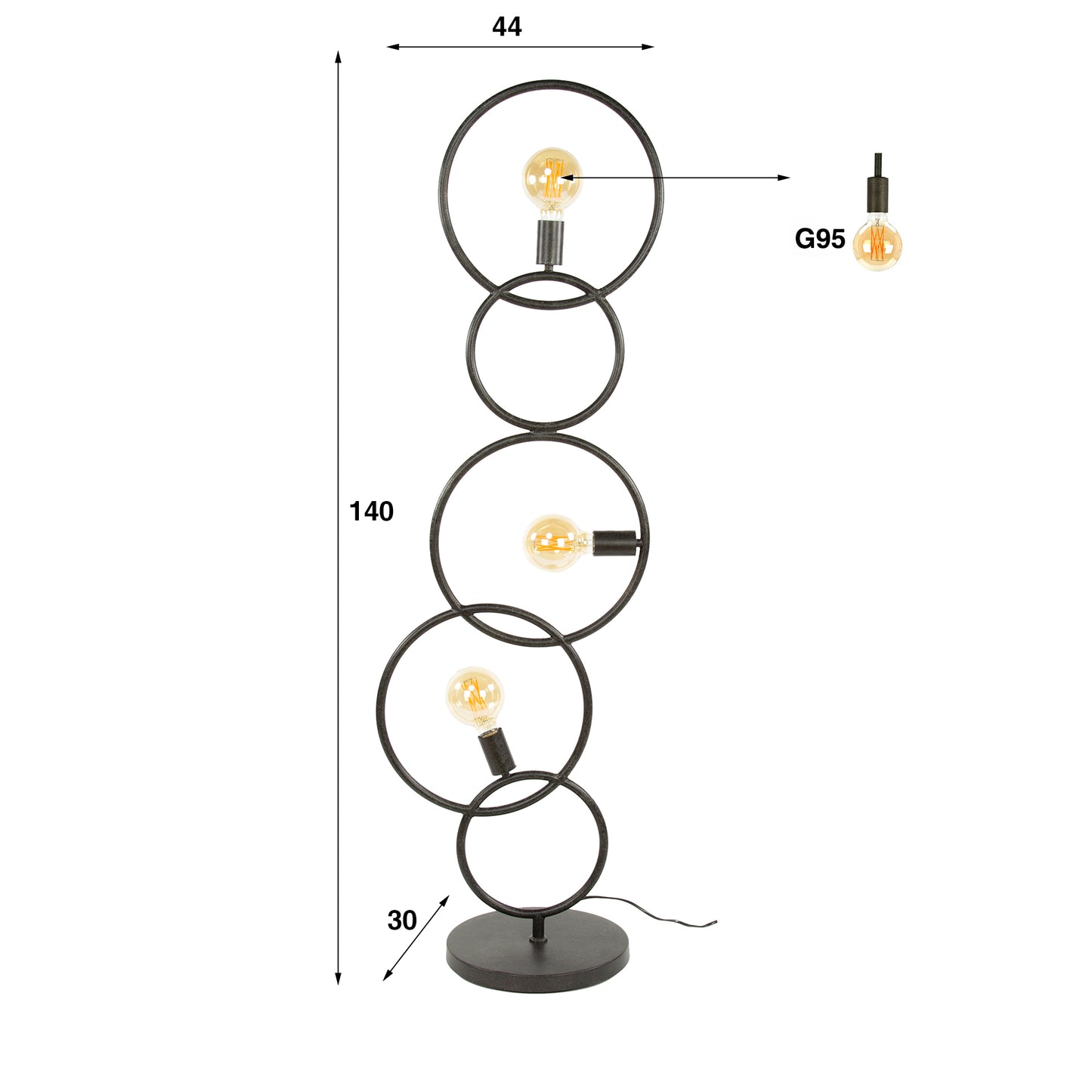 Moderne Stehlampe Loop von lefurn.de mit schlankem Design und eleganter Beleuchtung, sichtbar mit runden Lampenschirm und stabilem Standfuß