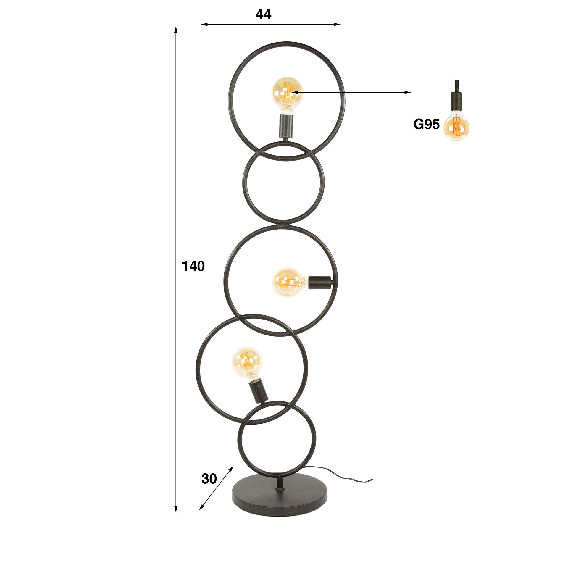 Moderne Stehlampe Loop von lefurn.de mit schlankem Design und eleganter Beleuchtung, sichtbar mit runden Lampenschirm und stabilem Standfuß