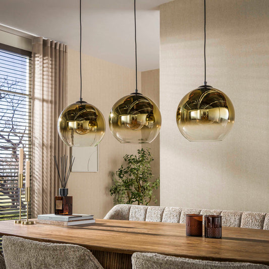 Goldene Hängelampe Bubble Shaded von lefurn.de mit transparenten Glaskugeln und modernem Design, perfekt für Wohnzimmer oder Essbereich