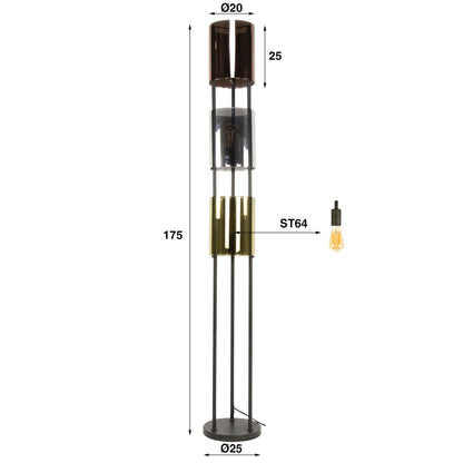 Helle Stehlampe Lucente Tricolore von lefurn.de mit farbigen Lampenschirmen und modernem Design.