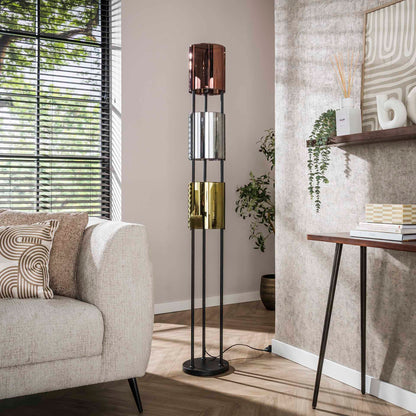 Moderne Stehlampe Lucente Tricolore von lefurn.de mit farbiger Lampenschirm und eleganter Designleuchte.