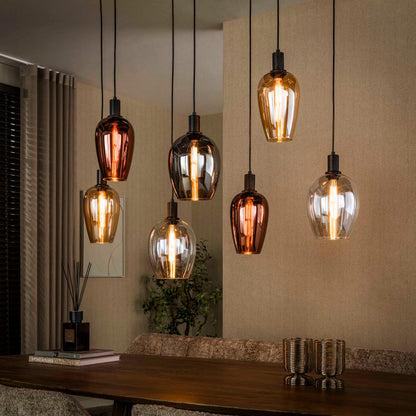 Hängelampe Amfora von lefurn.de mit bronzefarbener Metallfassung und elegantem Design, schwenkbarer Leuchtenschirm.