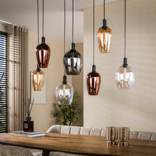 Hängelampe Amfora von lefurn.de mit kugelförmigem Lampenschirm aus Glas, moderne Beleuchtung für Wohnräume.
