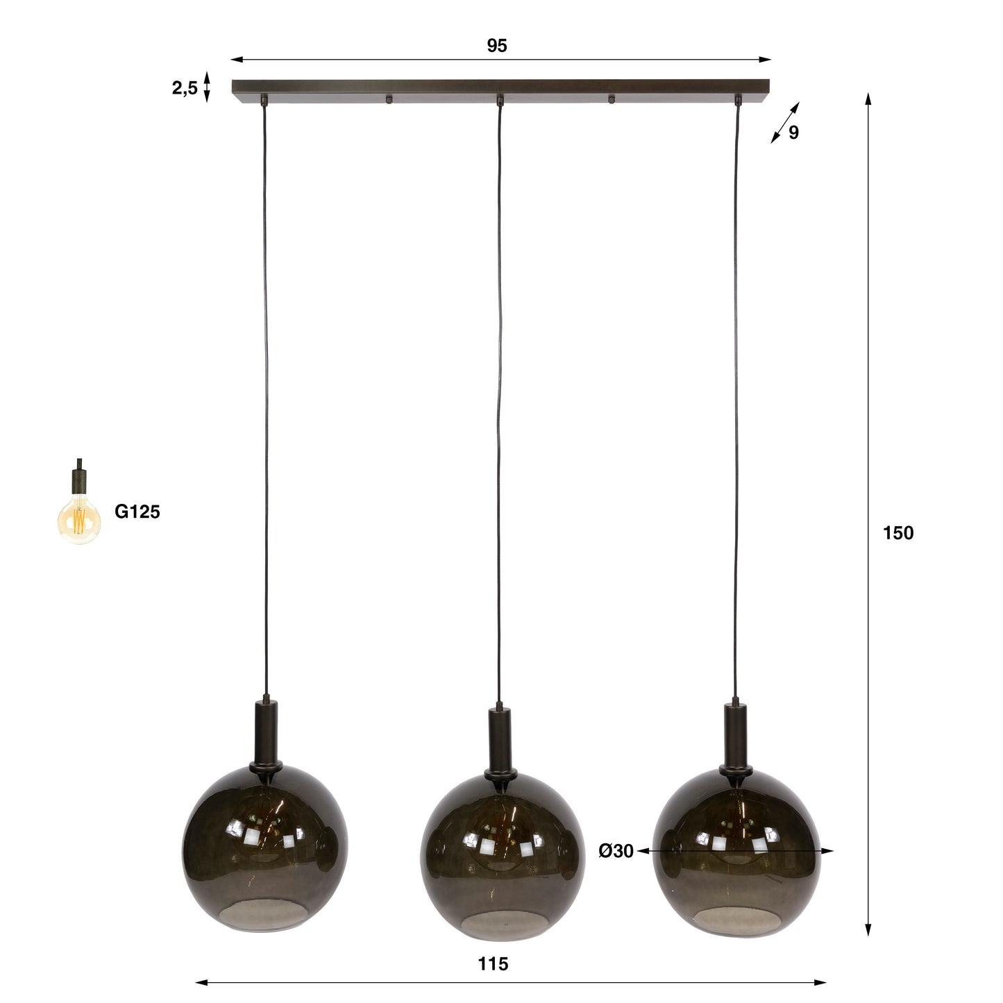 Hängelampe Sfero Brown von lefurn.de mit braunem Metallgestell und moderner Designleuchte, schwebend an der Decke.