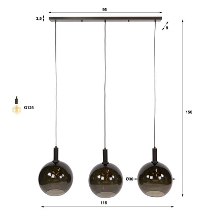 Hängelampe Sfero Brown von lefurn.de mit braunem Metallgestell und moderner Designleuchte, schwebend an der Decke.