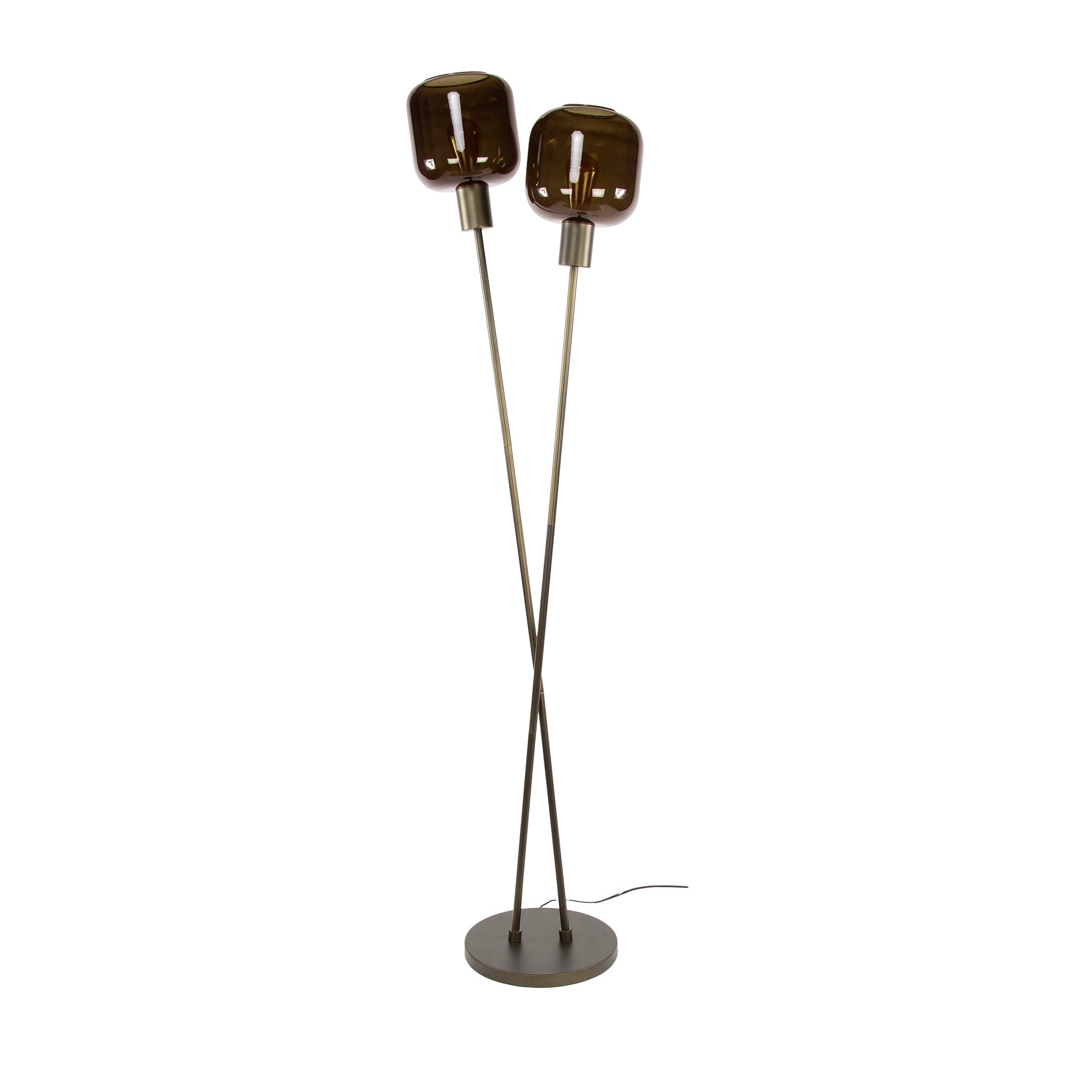 Stehlampe Bronza 2F von lefurn.de mit eleganten bronzefarbenen Lampenschirmen und stabilem Standfuß