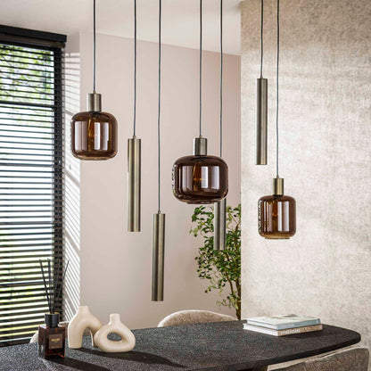Hängelampe Bronza 4+3F von lefurn.de mit goldfarbenen Metalllampen und dekorativen Glaskugeln, moderne Beleuchtung für Wohnzimmer