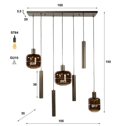 Hängelampe Bronza 4+3F von lefurn.de mit goldenen Metalllampen und modernem Design, ideal für Esszimmer oder Wohnzimmer