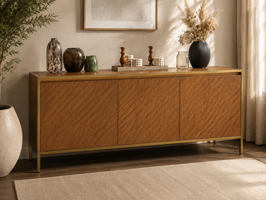 Moderner Mace 3T Sideboard von lefurn.de mit Holzoptik, Stauraum und eleganter Designlinie, sichtbare Schubladen und Türen