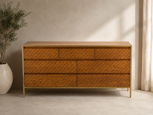 Moderner Sideboard Mace von lefurn.de mit Holzoptik, mit Schubladen und Türen, stilvolle Aufbewahrung für Wohnzimmer.