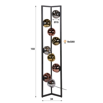 Moderne Stehlampe Stellar 9L von lefurn.de mit eleganter Design und warmem Licht in einem stilvollen Wohnzimmer.