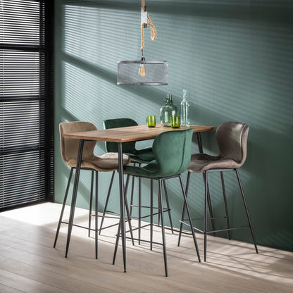Grauer Barstuhl mit Rundrohrgestell aus Velvet, stilvoller Barhocker von lefurn.de für moderne Bars und Küchen.
