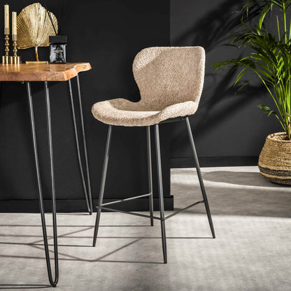 Grauer Barstuhl mit Rundrohrgestell von lefurn.de, bequemer Sitz mit Samtbezug, ideal für die Bar oder Küche