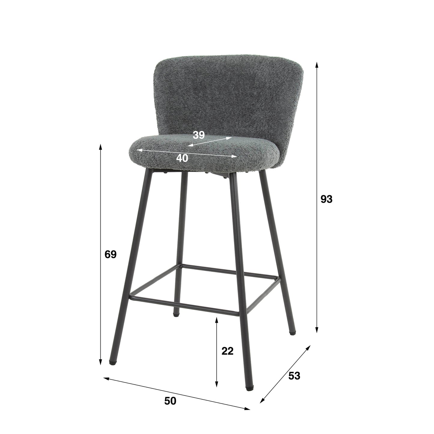 Weißer Barstuhl Curve Bouclé von lefurn.de mit modernem Design und bequemer Polsterung, ideal für die Bar oder Küche.