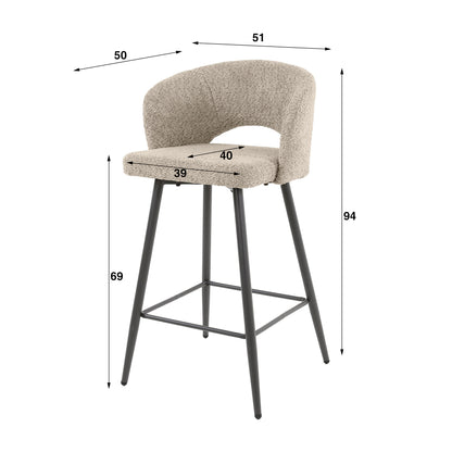 Weißer Barstuhl im Salon-Stil mit Bouclé-Polsterung von lefurn.de, modernes Design, runder Sitz und stabile Basis.