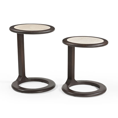 Beistelltisch Set Vinn von lefurn.de mit modernem Design, aus Holz und Metall, ideal für Wohnzimmer und gemütliche Ecken.