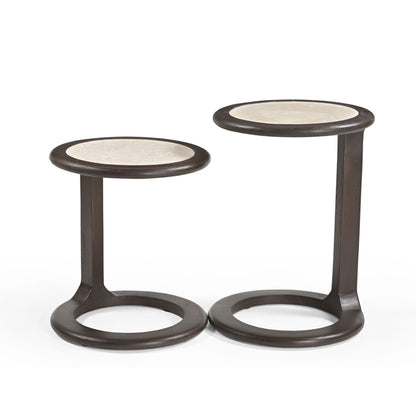 Beistelltisch Set Vinn von lefurn.de, modernes Möbelstück mit zwei eleganten Beistelltischen aus Holz und Metall.
