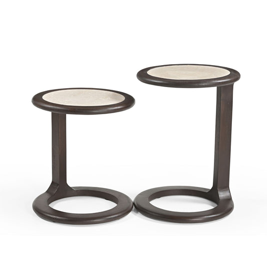 Beistelltisch Set Vinn von lefurn.de, modernes Möbelstück mit zwei eleganten Beistelltischen aus Holz und Metall.