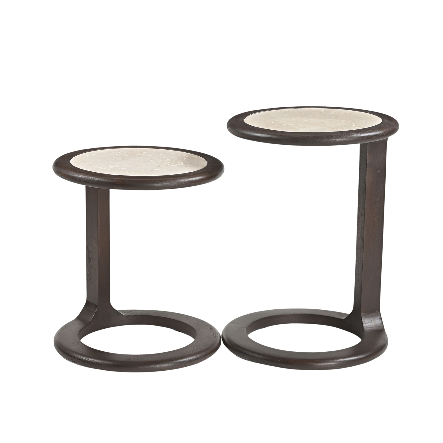 Set aus zwei Beistelltischen Vinn von lefurn.de, moderne Tische mit Holz-Oberflächen und schwarzem Metallgestell.