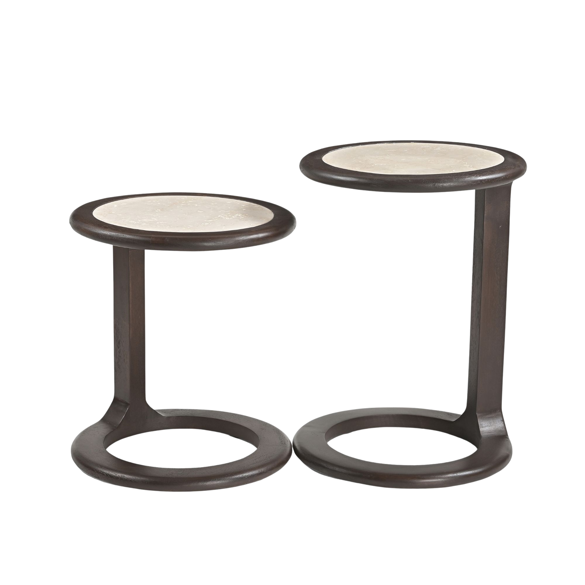 Set aus zwei Beistelltischen Vinn von lefurn.de, moderne Tische mit Holz-Oberflächen und schwarzem Metallgestell.
