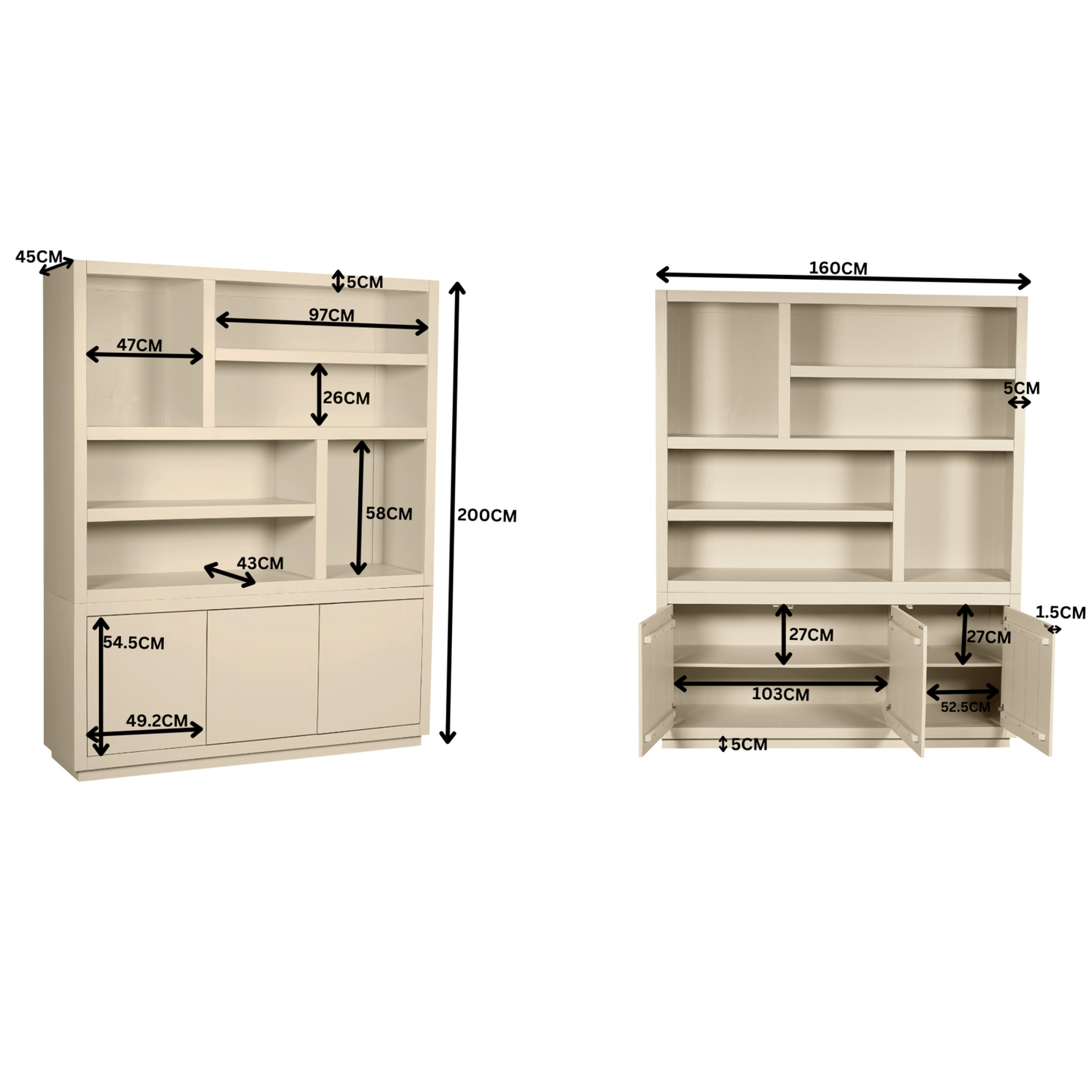 Buffetschrank Brussel Sand von lefurn.de mit Holzoberfläche und Stauraum, modernes Design für Esszimmer oder Küche.