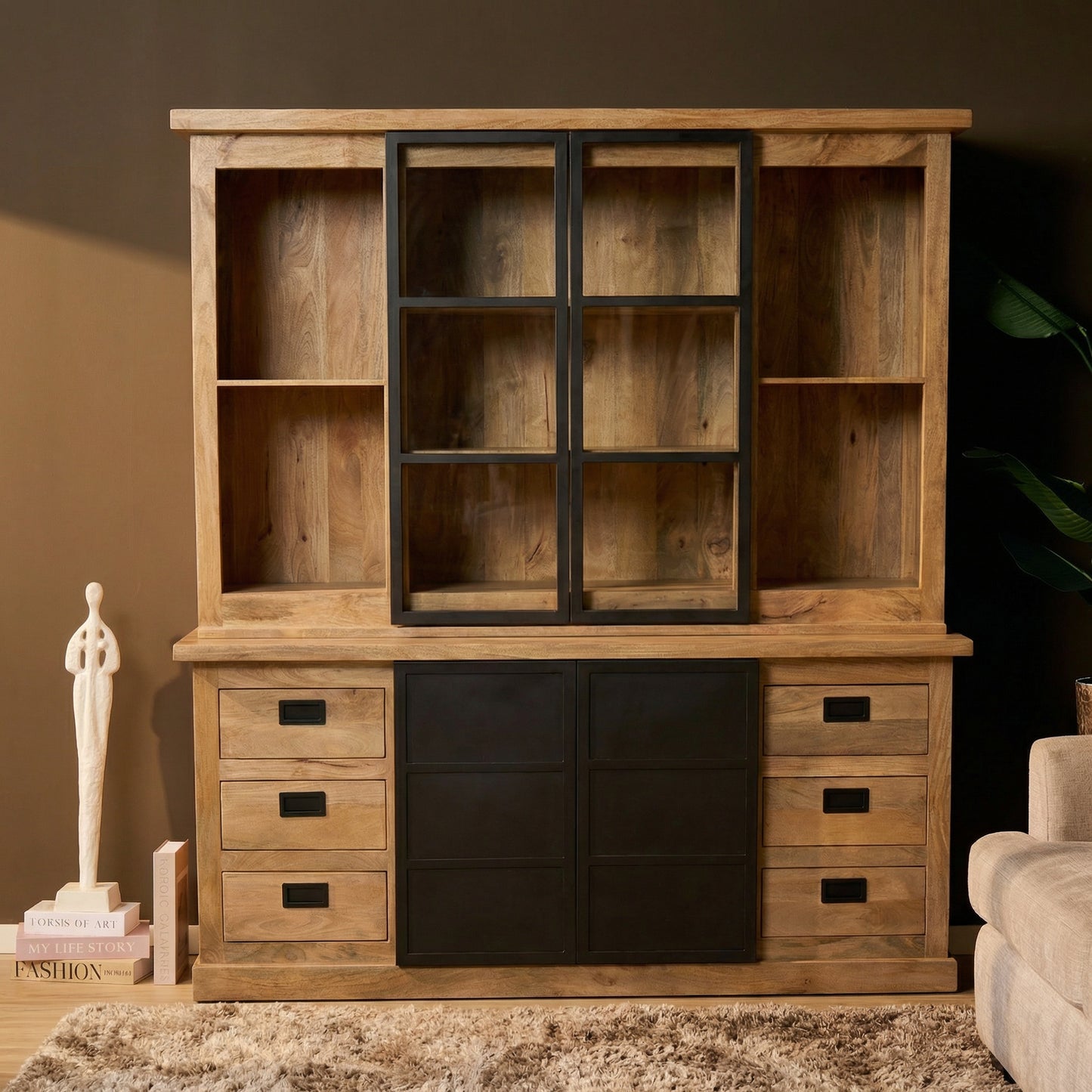 Buffetschrank Noa 200 von lefurn.de, eleganter Holzbuffet mit Stauraum und modernem Design, sichtbar mit Schubladen und Türen.