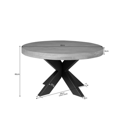 Runder Couchtisch Dakota von lefurn.de aus Holz mit modernem Design, sichtbar auf dem Bild.