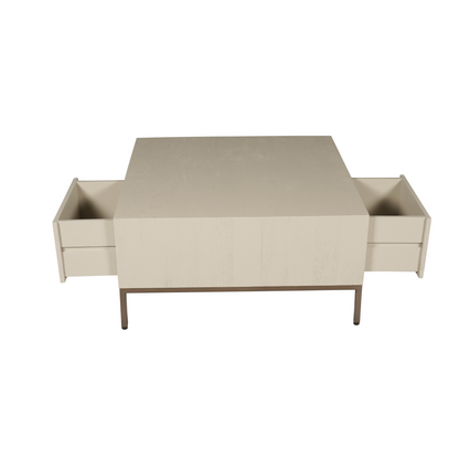Moderner Couchtisch Madison Sand von lefurn.de mit hellem Sand-Finish, rechteckiges Design und stilvolles Holzdekor.