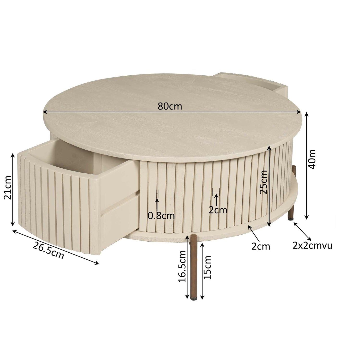 Moderner Couchtisch Madison Sand von lefurn.de mit hellem Sand-Finish und elegantem Design, ideal für das Wohnzimmer.