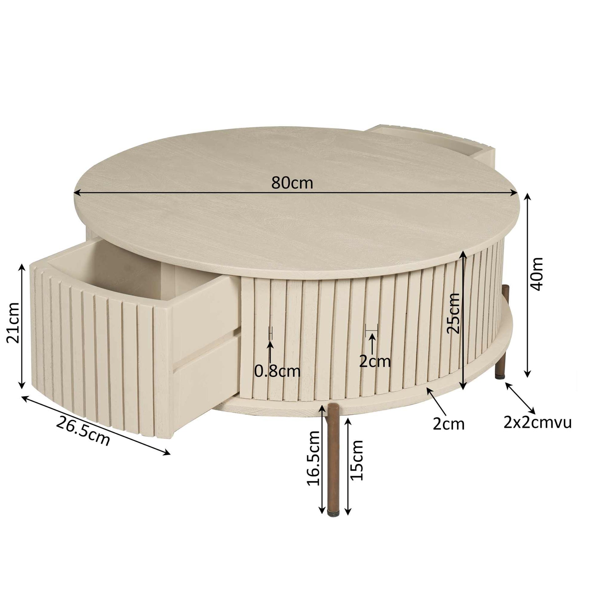 Moderner Couchtisch Madison Sand von lefurn.de mit hellem Sand-Finish und elegantem Design, ideal für das Wohnzimmer.
