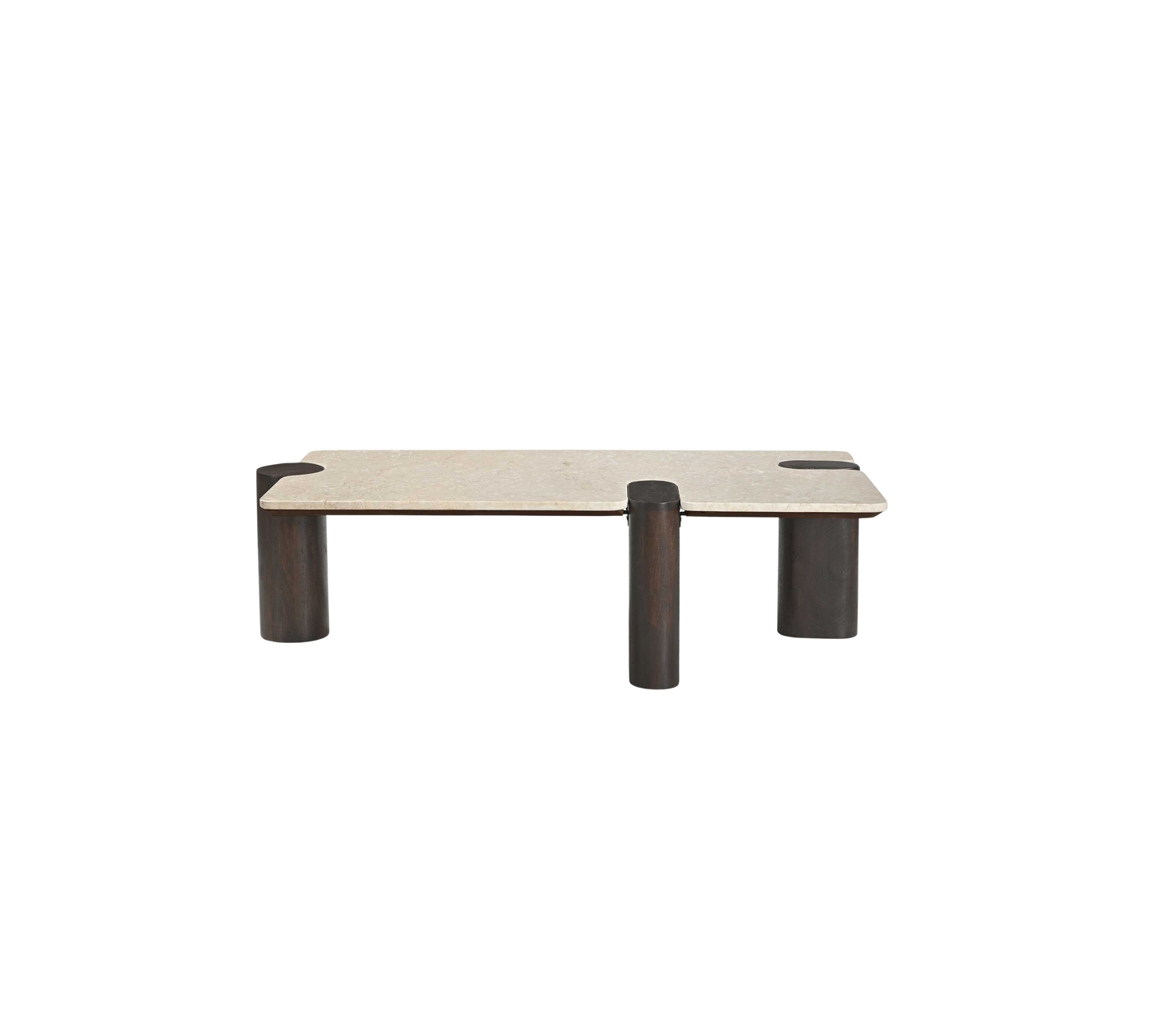 Moderner Couchtisch Maeve 128 aus Holz mit klaren Linien, von lefurn.de, auf hellgrauem Hintergrund.