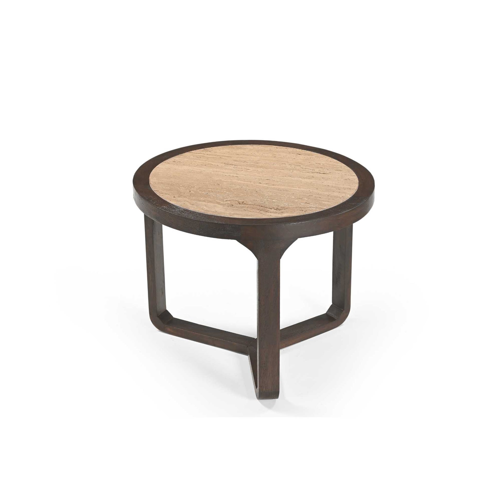 Heller Couchtisch Morris 60 aus Holz mit modernem Design, auf einem hellen Wohnzimmerboden sichtbar