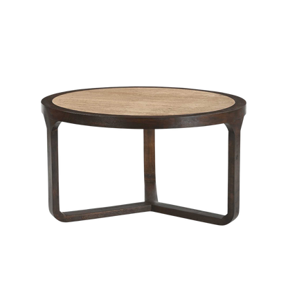 Moderner Couchtisch Morris 75 aus Holz mit schlichtem Design, präsentiert auf einem hellen Wohnzimmerboden.