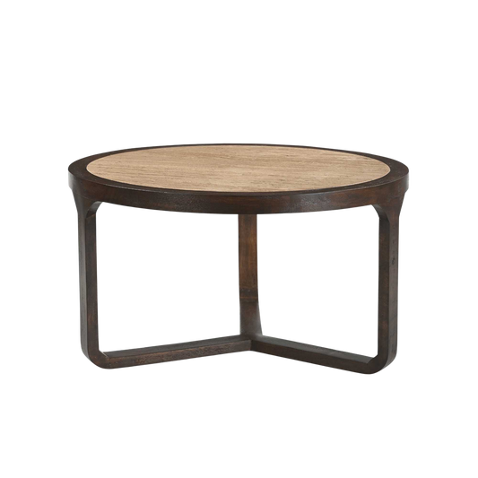 Moderner Couchtisch Morris 75 aus Holz mit schlichtem Design, präsentiert auf einem hellen Wohnzimmerboden.