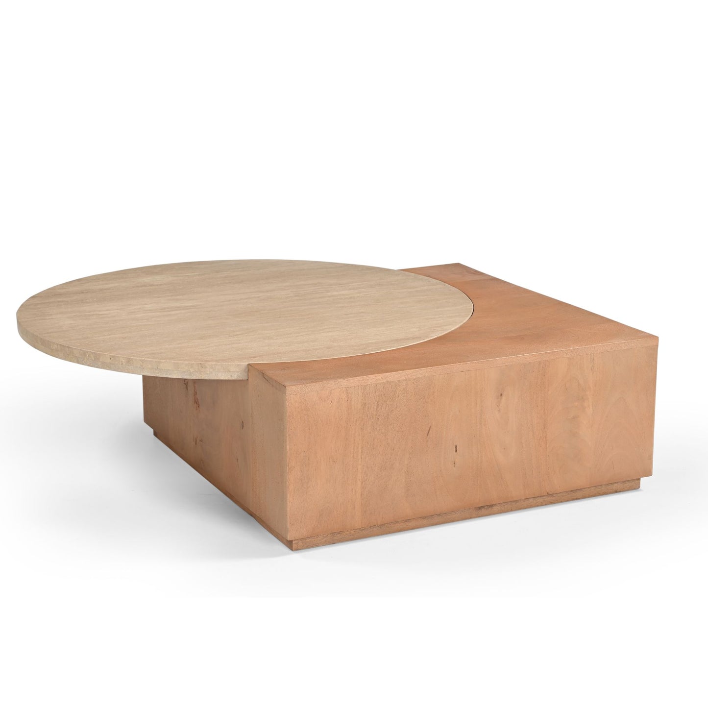 Moderner Couchtisch Numa 103 aus Holz mit klaren Linien, von lefurn.de, auf hellem Wohnzimmerboden.