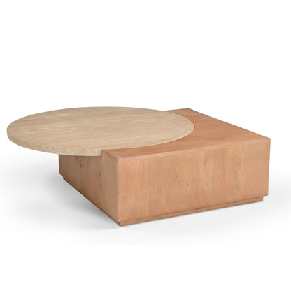 Moderner Couchtisch Numa 103 aus Holz mit klaren Linien, von lefurn.de, auf hellem Wohnzimmerboden.