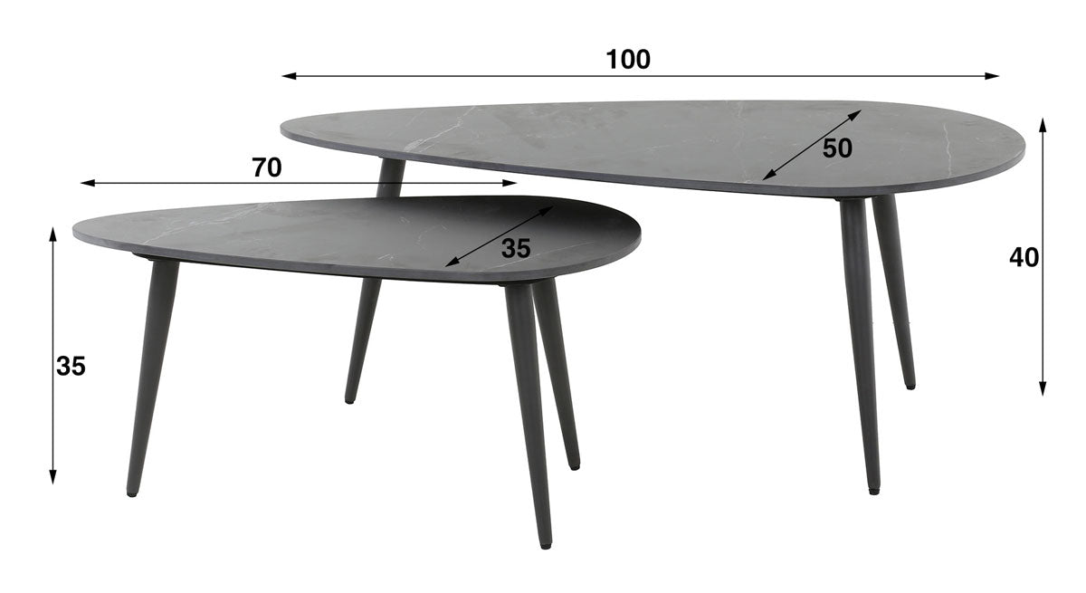 Couchtisch Set mit Keramik Oberfläche in Nierenform, modernes Design, von lefurn.de, ideal für Wohnzimmer.