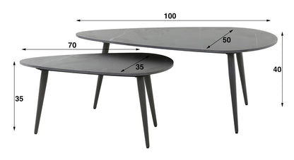 Couchtisch Set mit Keramik Oberfläche in Nierenform, modernes Design, von lefurn.de, ideal für Wohnzimmer.
