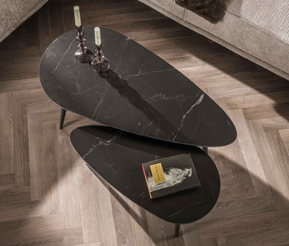 Couchtisch-Set aus Keramik in Nierenform, modernes Design von lefurn.de, sichtbare Tische mit glänzender Oberfläche