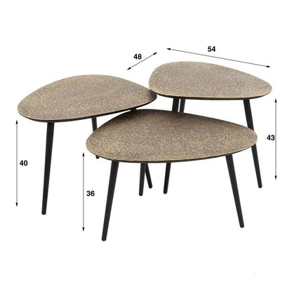 Metallnerntisch-Set mit drei Couchtischen im Dreieck-Design, modernes Wohnzimmermöbel von lefurn.de